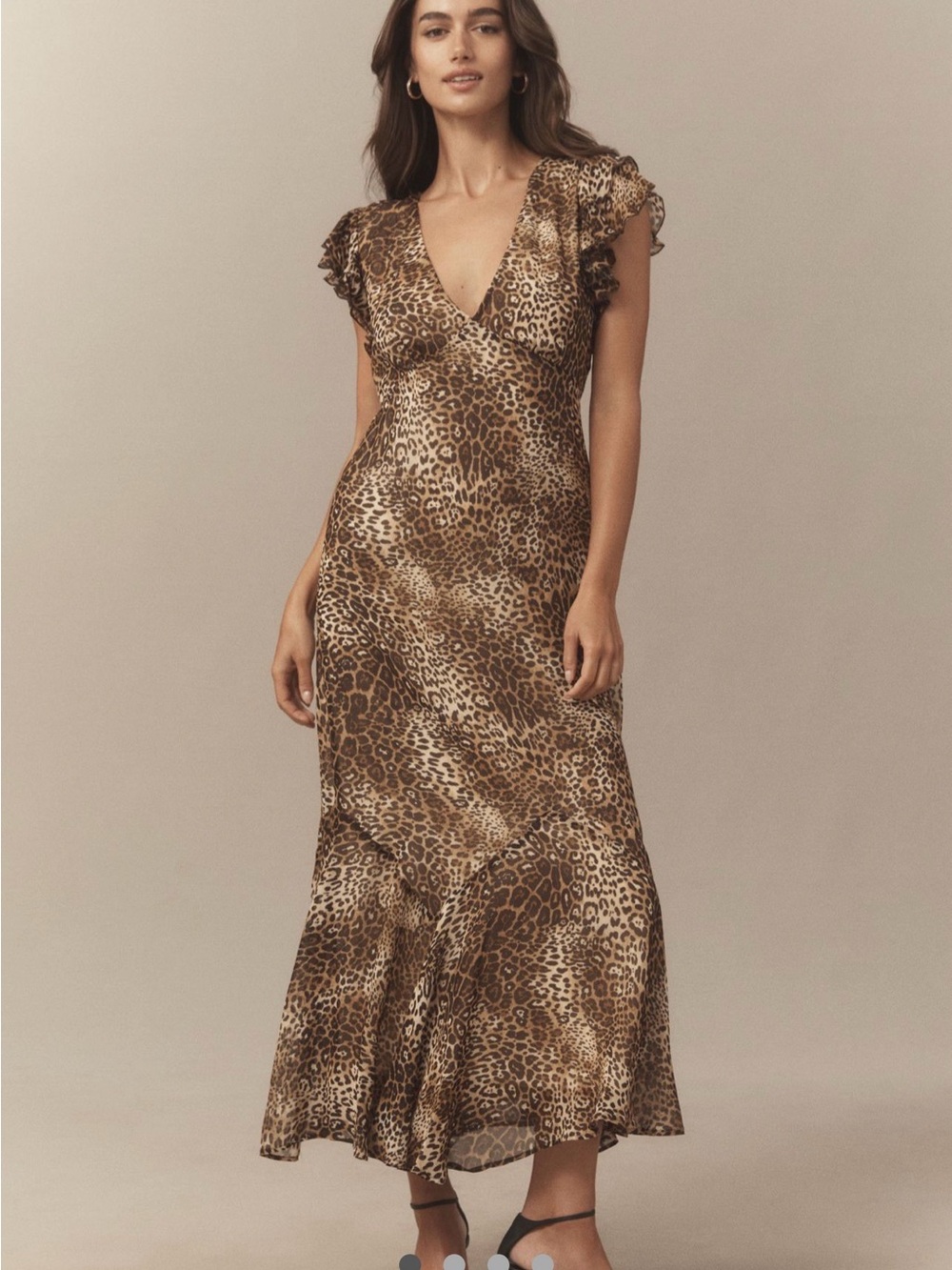 NWT Anthropologie Cheetah Print V-Neck Midi Dress - Brown